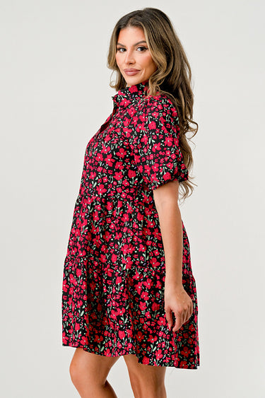 Floral Print Tiered Dress with Puff Sleeves